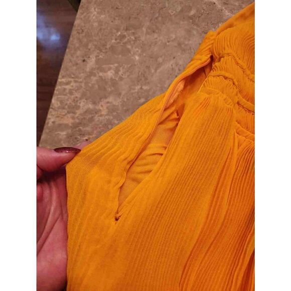 H&M pleated halter mini dress size 4 orangey yellow - Picture 3 of 9